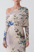 Laden Sie das Bild in den Galerie-Viewer, Elfenbein Einschulteriges Florales Meerjungfrauen Langes Festkleid mit langen Ärmeln