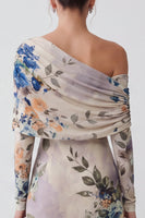 Laden Sie das Bild in den Galerie-Viewer, Elfenbein Einschulteriges Florales Meerjungfrauen Langes Festkleid mit langen Ärmeln