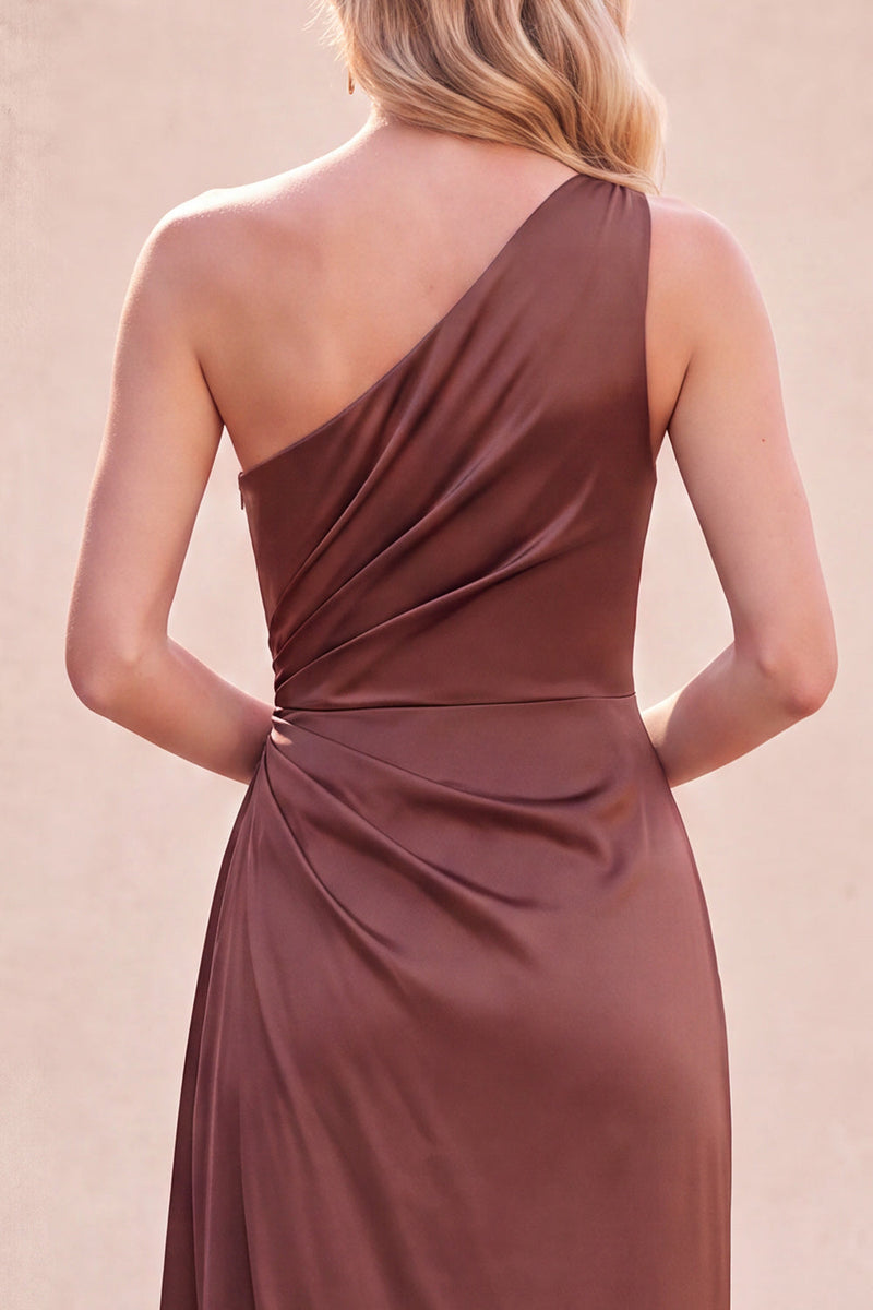 Laden Sie das Bild in den Galerie-Viewer, Schokoladen Einschulter Meerjungfrauen Maxikleid mit Schlitz