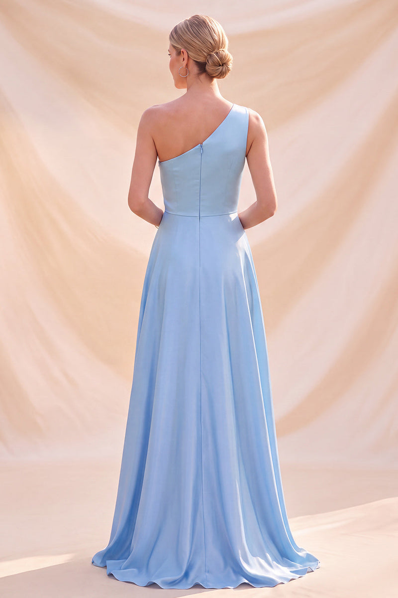 Laden Sie das Bild in den Galerie-Viewer, Himmelblaues A-Linie Satin Maxikleid mit Satin