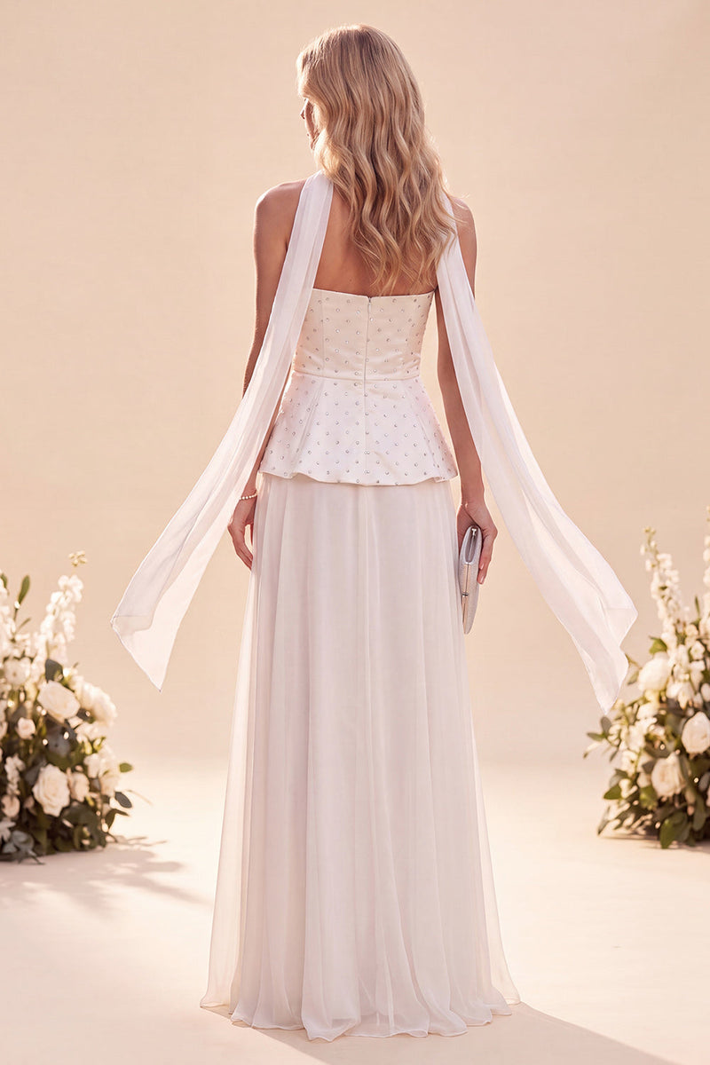 Laden Sie das Bild in den Galerie-Viewer, Hellviolettes Trägerloses A-Linie Chiffon Maxikleid mit Perlen