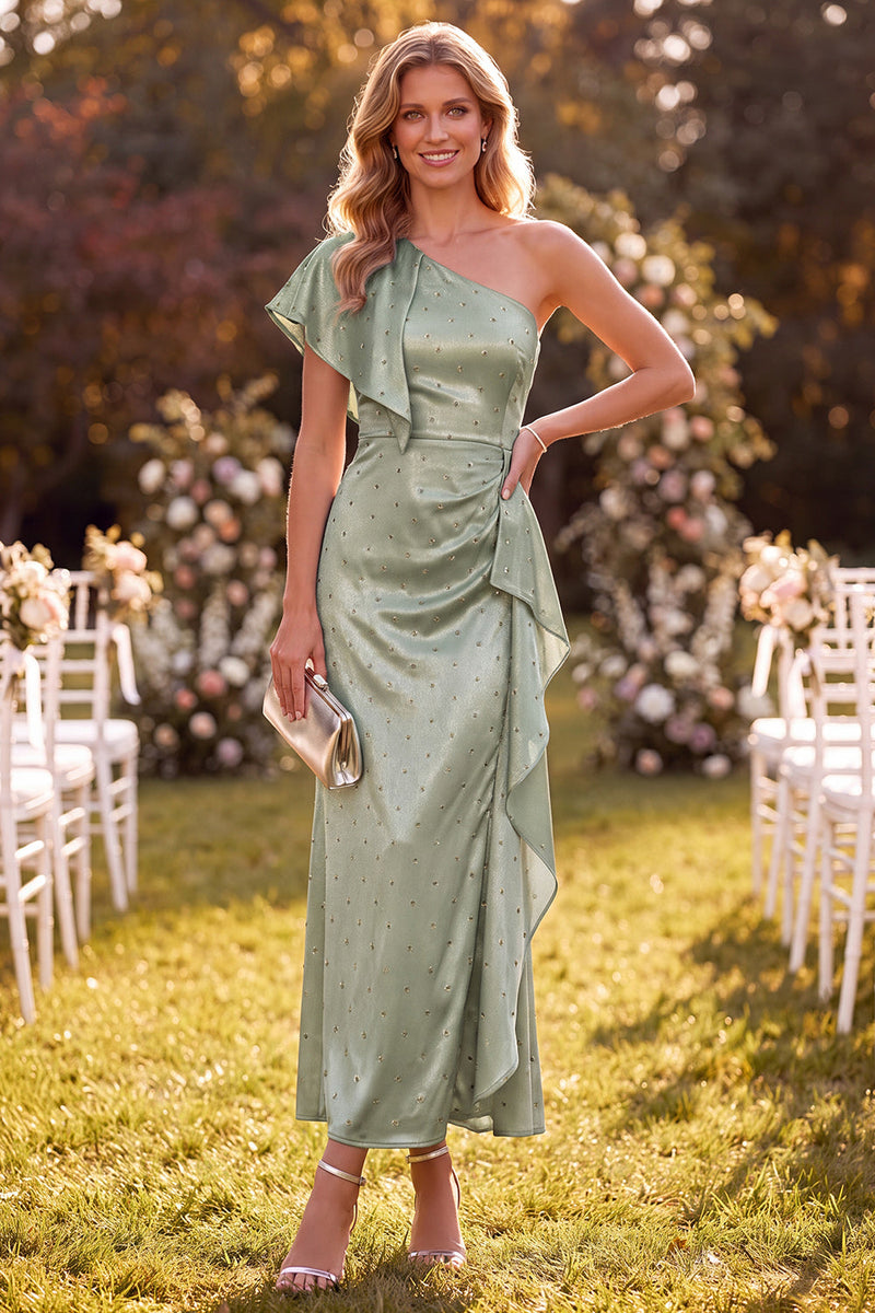Laden Sie das Bild in den Galerie-Viewer, Staubiges Salbei Meerjungfrauen Satin Maxikleid mit Perlen