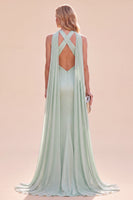Laden Sie das Bild in den Galerie-Viewer, Meerjungfrauen Grünes Satin Neckholder Maxikleid mit Schal