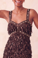 Laden Sie das Bild in den Galerie-Viewer, Braunes Bodycon Pailletten Fransen Kurzes Abendkleid mit Strass