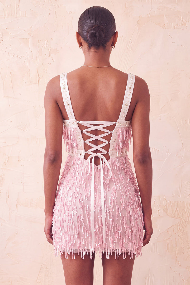 Laden Sie das Bild in den Galerie-Viewer, Braunes Bodycon Pailletten Fransen Kurzes Abendkleid mit Strass