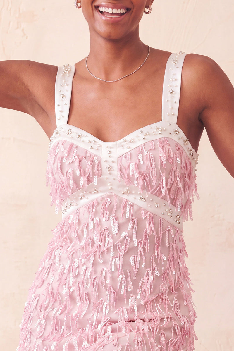 Laden Sie das Bild in den Galerie-Viewer, Braunes Bodycon Pailletten Fransen Kurzes Abendkleid mit Strass