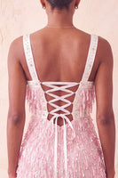 Laden Sie das Bild in den Galerie-Viewer, Braunes Bodycon Pailletten Fransen Kurzes Abendkleid mit Strass