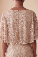Laden Sie das Bild in den Galerie-Viewer, Glitzerndes Rosa Bodycon Rundhals Pailletten Gerafftes Kurzes Abendkleid mit Schärpe