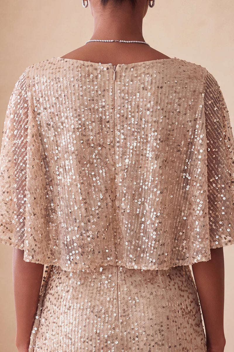 Laden Sie das Bild in den Galerie-Viewer, Glitzerndes Rosa Bodycon Rundhals Pailletten Gerafftes Kurzes Abendkleid mit Schärpe