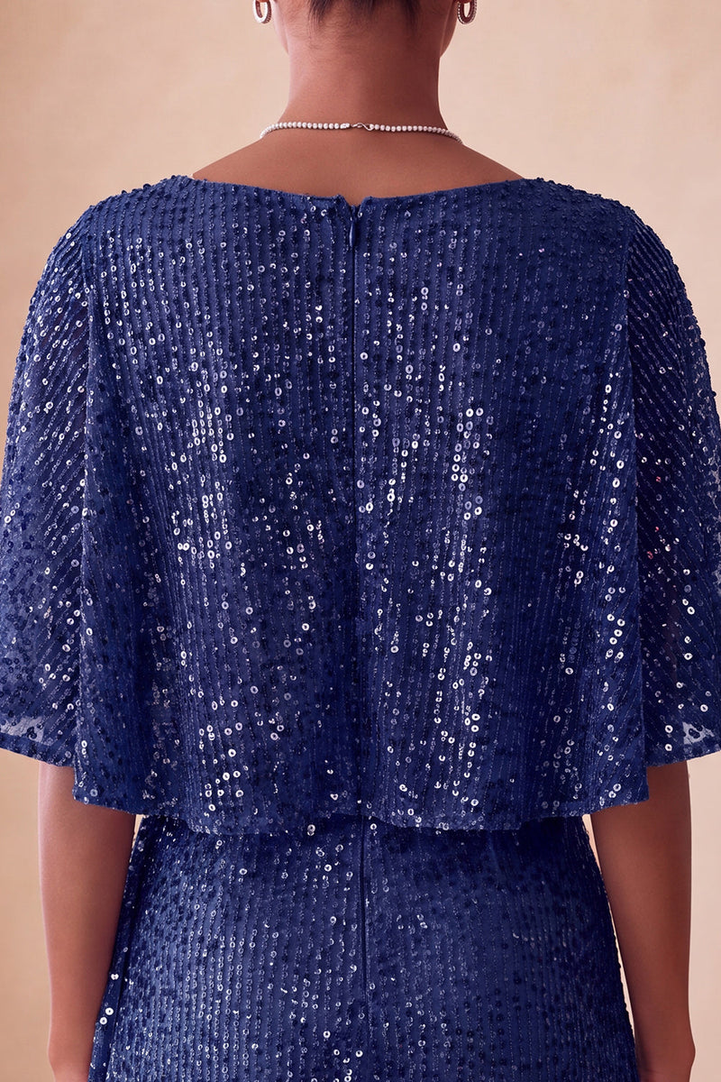 Laden Sie das Bild in den Galerie-Viewer, Glitzerndes Rosa Bodycon Rundhals Pailletten Gerafftes Kurzes Abendkleid mit Schärpe