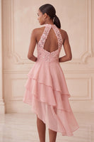 Laden Sie das Bild in den Galerie-Viewer, Halter Himmelblau Gestuftes A-Linie A-Linie Kurzes Abendkleid mit Pailletten
