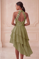Laden Sie das Bild in den Galerie-Viewer, Halter Himmelblau Gestuftes A-Linie A-Linie Kurzes Abendkleid mit Pailletten