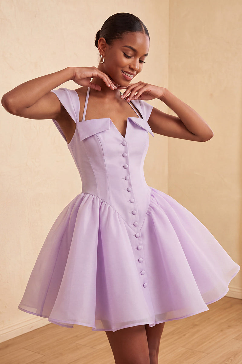Laden Sie das Bild in den Galerie-Viewer, Mintgrünes A-Linie Einreihiges Kurzes Abendkleid mit Mützenärmeln