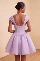 Laden Sie das Bild in den Galerie-Viewer, Mintgrünes A-Linie Einreihiges Kurzes Abendkleid mit Mützenärmeln