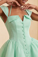 Laden Sie das Bild in den Galerie-Viewer, Mintgrünes A-Linie Einreihiges Kurzes Abendkleid mit Mützenärmeln