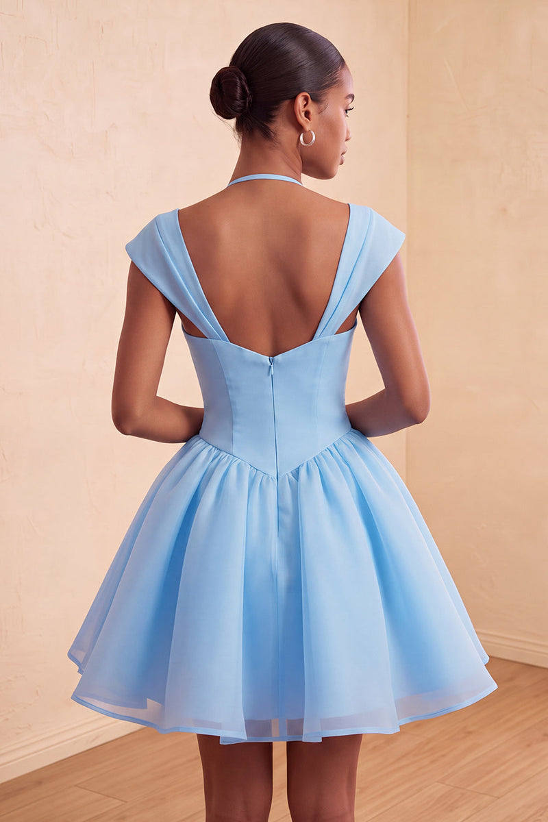 Laden Sie das Bild in den Galerie-Viewer, Mintgrünes A-Linie Einreihiges Kurzes Abendkleid mit Mützenärmeln