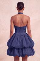 Laden Sie das Bild in den Galerie-Viewer, Rosa Neckholderhals Rüschen A-Linie Kurzes Abendkleid