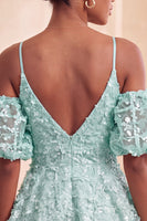 Laden Sie das Bild in den Galerie-Viewer, Olive A-Linie Pailletten Kurzes Abendkleid mit Schnürung