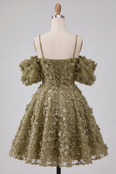 Olive A-Linie Pailletten Kurzes Abendkleid mit Schnürung