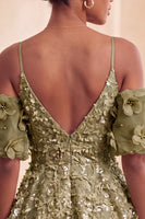 Laden Sie das Bild in den Galerie-Viewer, Olive A-Linie Pailletten Kurzes Abendkleid mit Schnürung