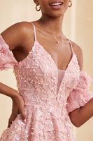 Laden Sie das Bild in den Galerie-Viewer, Olive A-Linie Pailletten Kurzes Abendkleid mit Schnürung