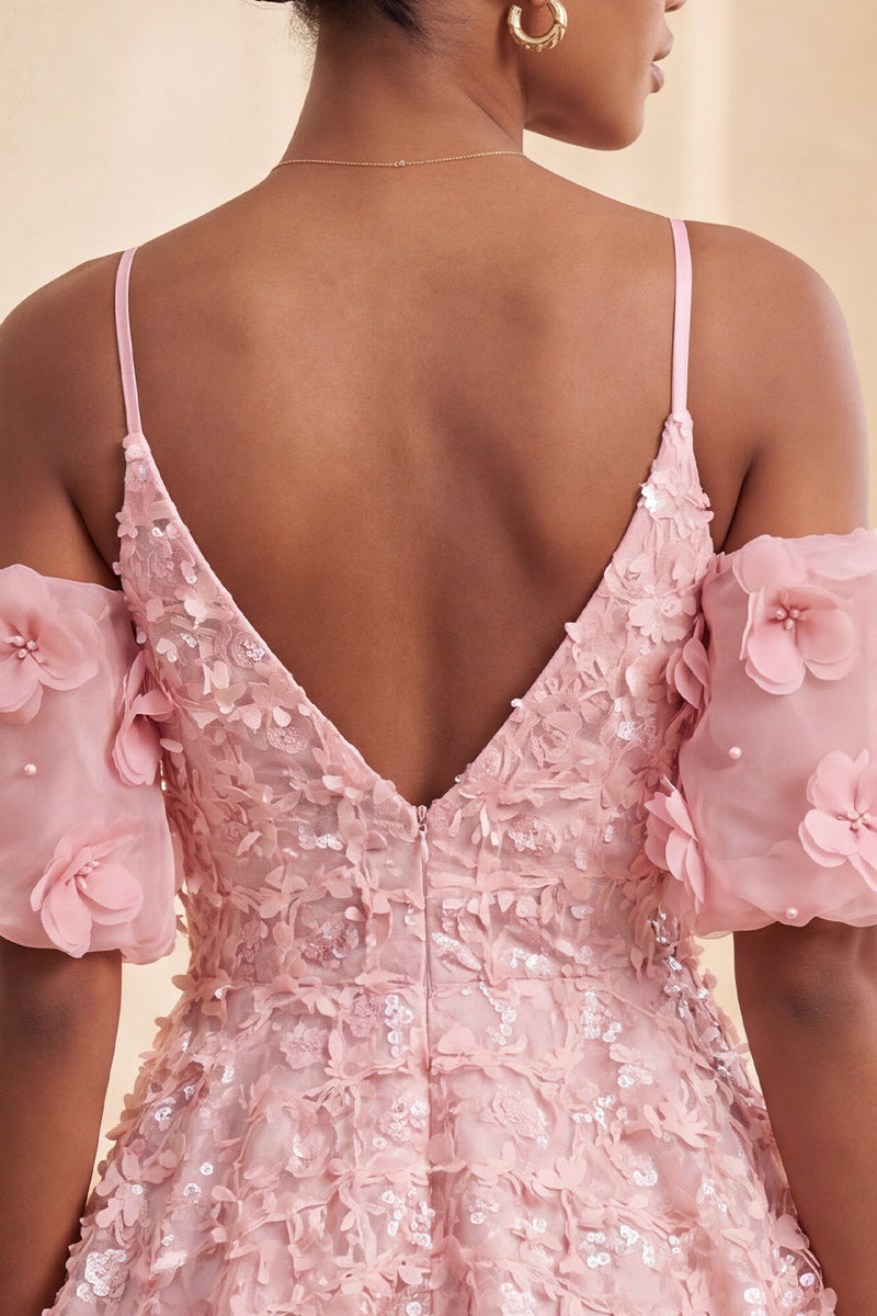 Laden Sie das Bild in den Galerie-Viewer, Olive A-Linie Pailletten Kurzes Abendkleid mit Schnürung