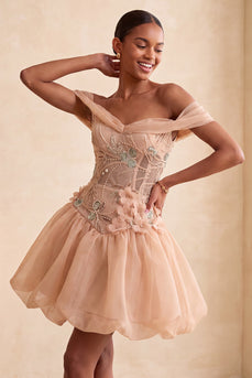 A-Linie Rosa Korsett Kurzes Abendkleid mit Schnürung hinten