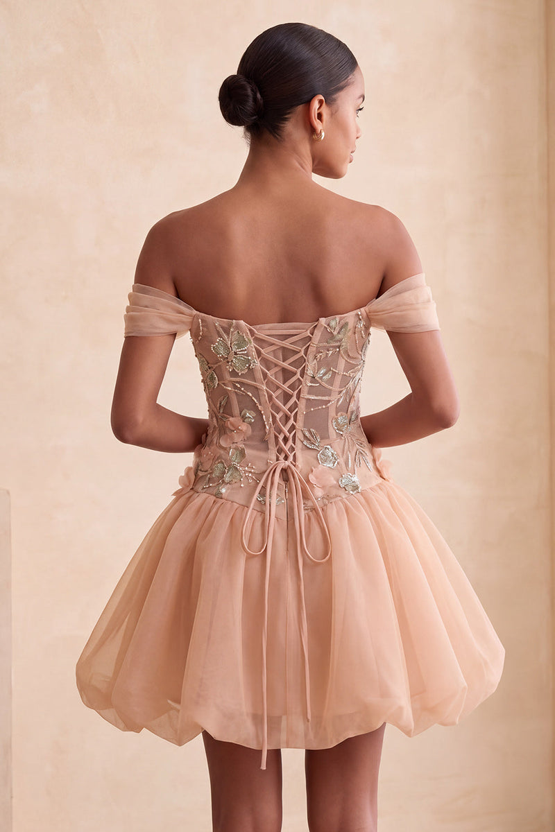 Laden Sie das Bild in den Galerie-Viewer, A-Linie Rosa Korsett Kurzes Abendkleid mit Schnürung hinten