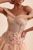 Laden Sie das Bild in den Galerie-Viewer, A-Linie Rosa Korsett Kurzes Abendkleid mit Schnürung hinten