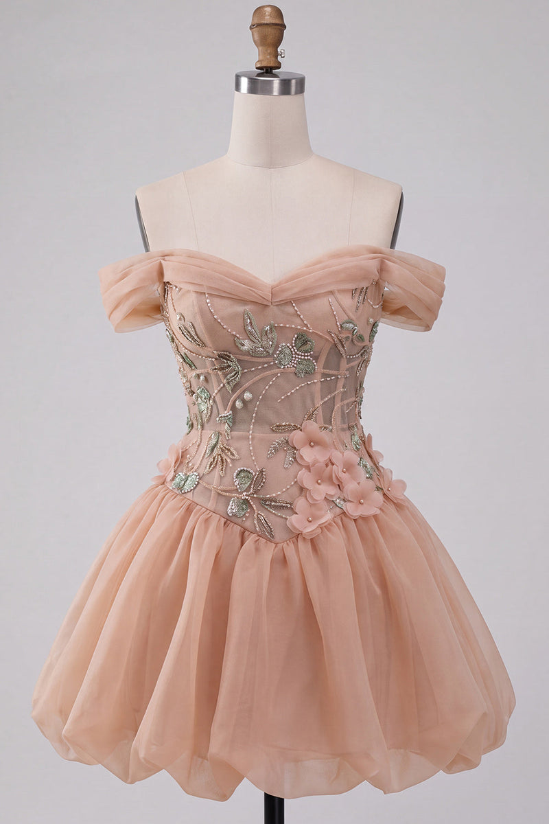 Laden Sie das Bild in den Galerie-Viewer, A-Linie Rosa Korsett Kurzes Abendkleid mit Schnürung hinten