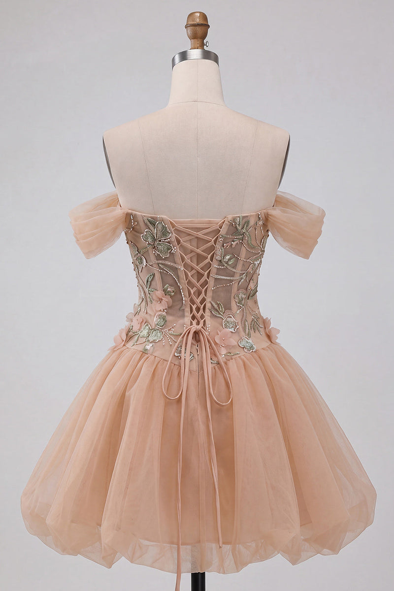 Laden Sie das Bild in den Galerie-Viewer, A-Linie Rosa Korsett Kurzes Abendkleid mit Schnürung hinten