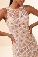 Laden Sie das Bild in den Galerie-Viewer, Blush Bodycon Rundhals Kurzes Abendkleid mit Perlen