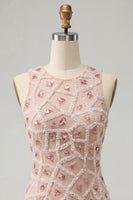 Laden Sie das Bild in den Galerie-Viewer, Blush Bodycon Rundhals Kurzes Abendkleid mit Perlen