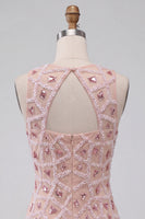 Laden Sie das Bild in den Galerie-Viewer, Blush Bodycon Rundhals Kurzes Abendkleid mit Perlen