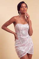 Laden Sie das Bild in den Galerie-Viewer, Blush Trägerloses Bodycon Pailletten Gerafftes Kurzes Abendkleid