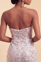 Laden Sie das Bild in den Galerie-Viewer, Blush Trägerloses Bodycon Pailletten Gerafftes Kurzes Abendkleid