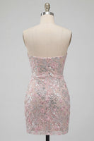 Laden Sie das Bild in den Galerie-Viewer, Blush Trägerloses Bodycon Pailletten Gerafftes Kurzes Abendkleid