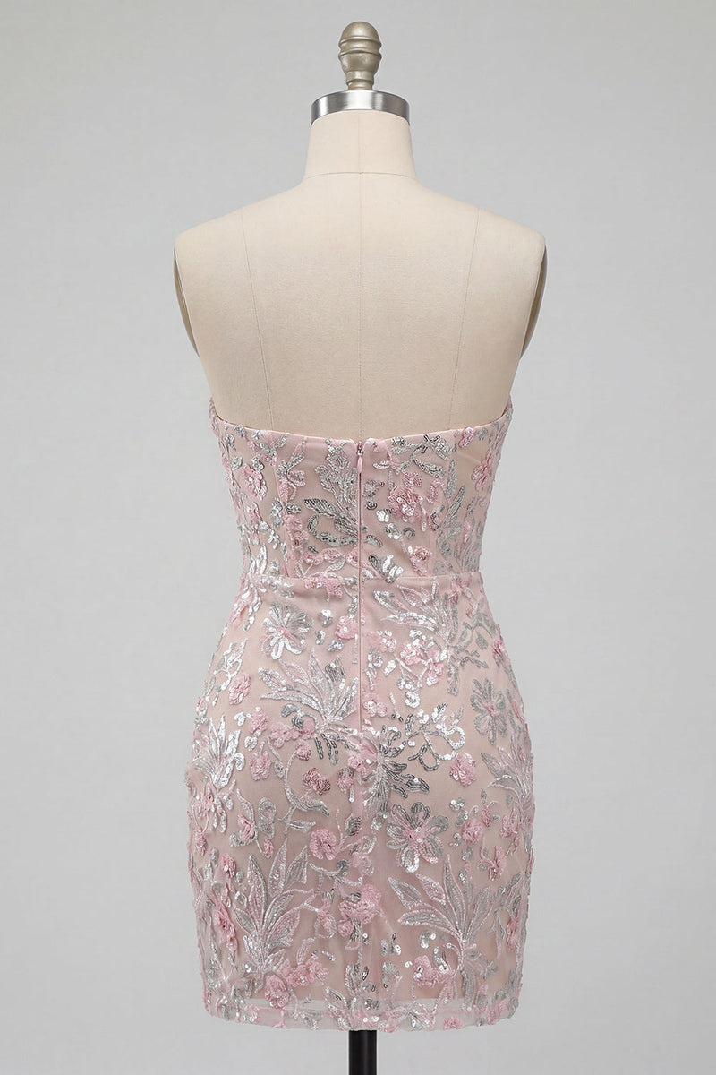 Laden Sie das Bild in den Galerie-Viewer, Blush Trägerloses Bodycon Pailletten Gerafftes Kurzes Abendkleid