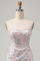 Laden Sie das Bild in den Galerie-Viewer, Blush Trägerloses Bodycon Pailletten Gerafftes Kurzes Abendkleid