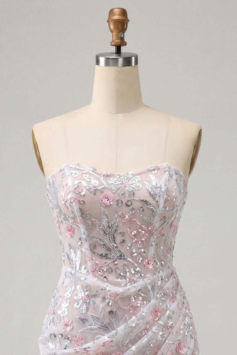 Laden Sie das Bild in den Galerie-Viewer, Blush Trägerloses Bodycon Pailletten Gerafftes Kurzes Abendkleid