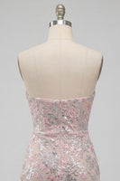 Laden Sie das Bild in den Galerie-Viewer, Blush Trägerloses Bodycon Pailletten Gerafftes Kurzes Abendkleid