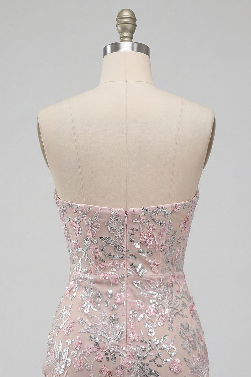 Laden Sie das Bild in den Galerie-Viewer, Blush Trägerloses Bodycon Pailletten Gerafftes Kurzes Abendkleid