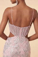 Laden Sie das Bild in den Galerie-Viewer, Blush Bodycon Korsett Spaghetti-Träger Pailletten Blumiges Kurzes Abendkleid