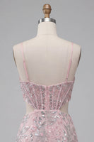 Laden Sie das Bild in den Galerie-Viewer, Blush Bodycon Korsett Spaghetti-Träger Pailletten Blumiges Kurzes Abendkleid