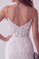 Laden Sie das Bild in den Galerie-Viewer, Weißes Schulterfreies Perlenbesetztes Bodycon Kurzes Abendkleid mit Strasssteinen
