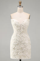 Laden Sie das Bild in den Galerie-Viewer, Ivory Sweetheart Bodycon Kurzes Abendkleid mit Pailletten