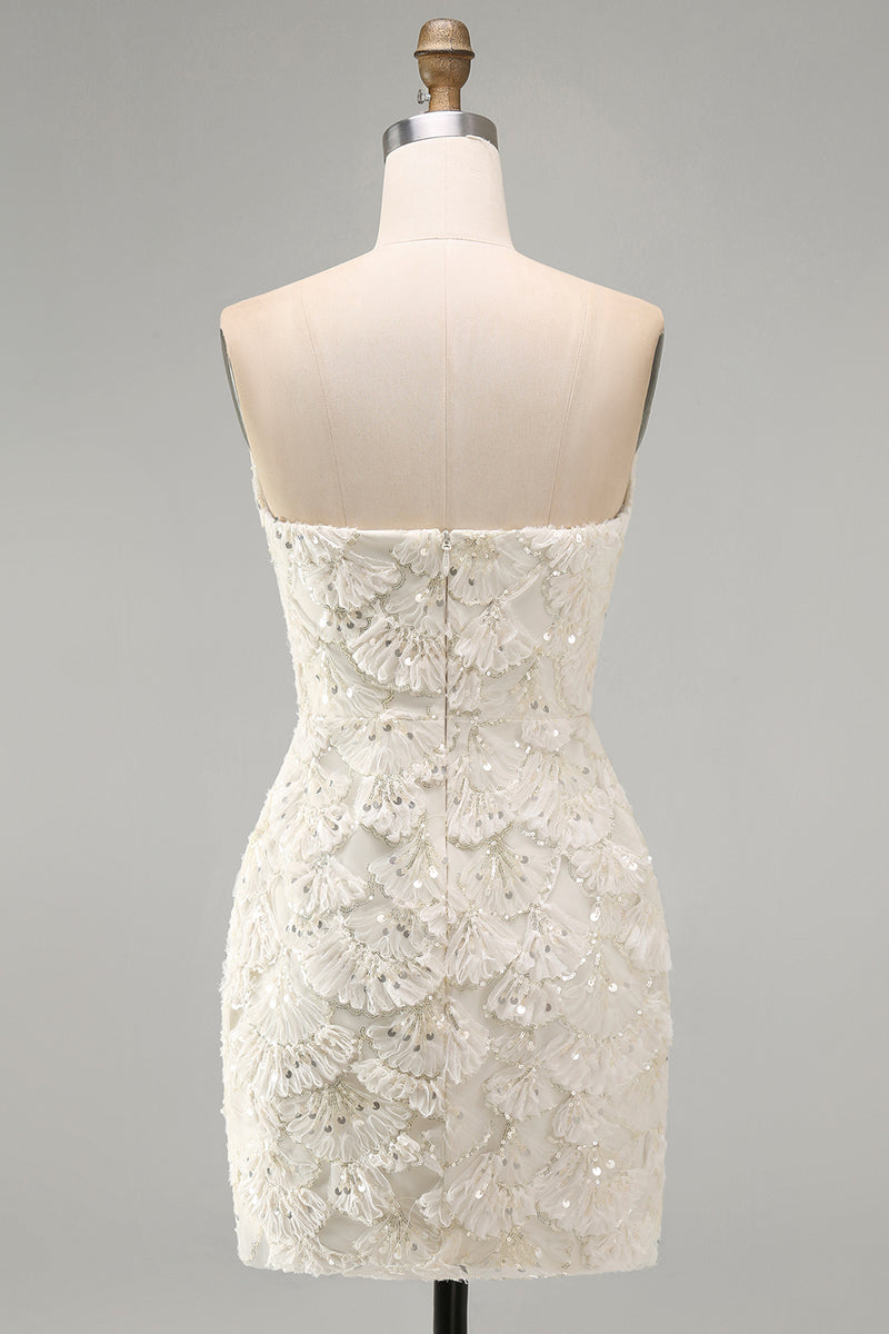 Laden Sie das Bild in den Galerie-Viewer, Ivory Sweetheart Bodycon Kurzes Abendkleid mit Pailletten