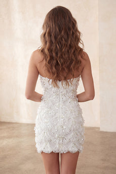 Ivory Sweetheart Bodycon Kurzes Abendkleid mit Pailletten