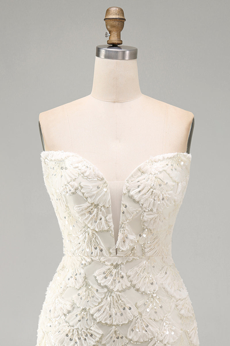 Laden Sie das Bild in den Galerie-Viewer, Ivory Sweetheart Bodycon Kurzes Abendkleid mit Pailletten