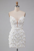 Laden Sie das Bild in den Galerie-Viewer, Ivory Sweetheart Short Bodycon Homecoming-Kleid mit Pailletten